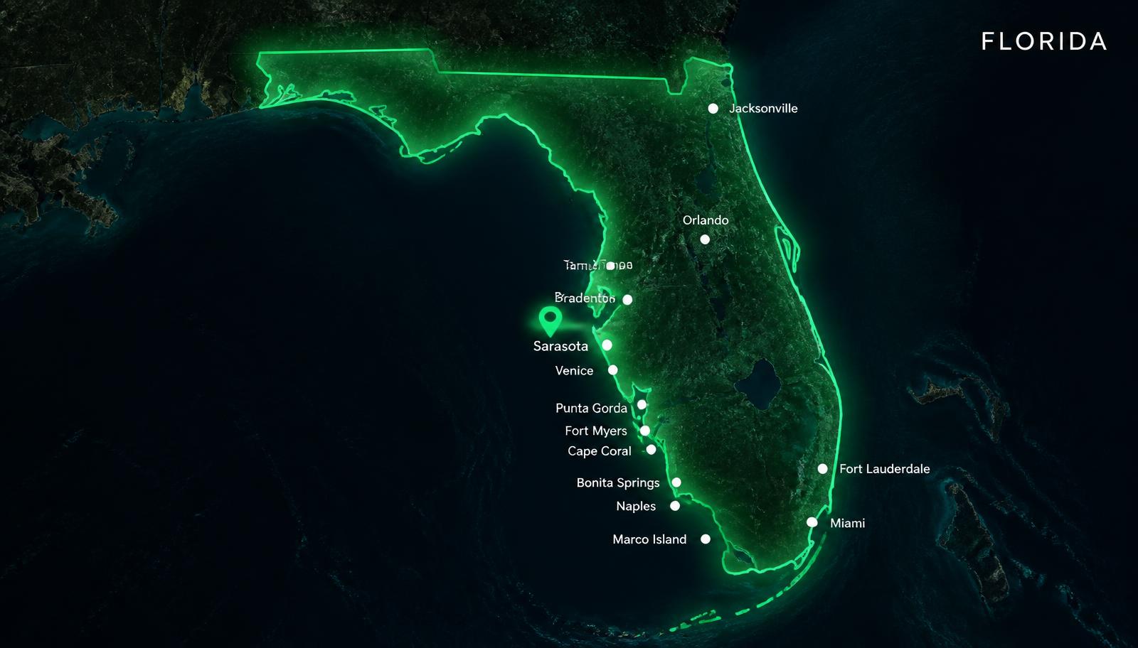 Map of Florida showing Polished Solution's service area across the state